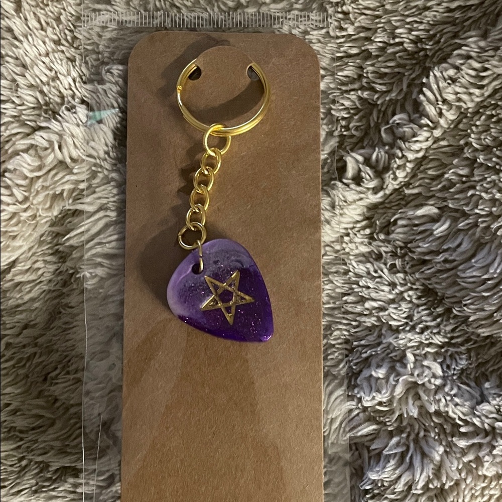 Purple Star Guitar Pick Keychain